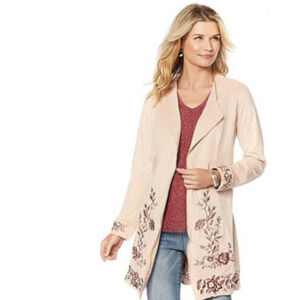 Curation's Bohemian Embroidered Glamour Faux Suede Topper Jacket Women's Pink 1X